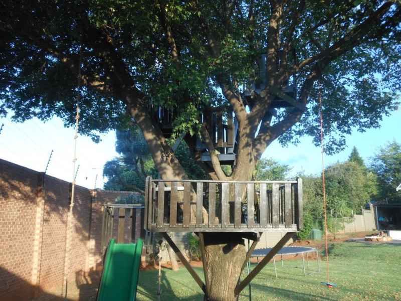 2 - Wooden Platform in a tree with supports and standard 3m Fiberglass slide