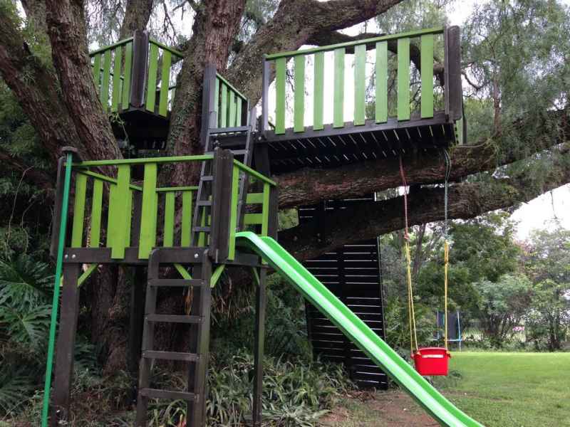 8 - Wooden Platforms in the trees with 3m Fiberglass Slide and accessories.